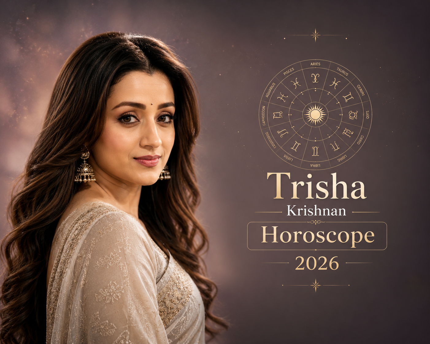 Trisha Krishnan Horoscope 2026 astrology blog banner.